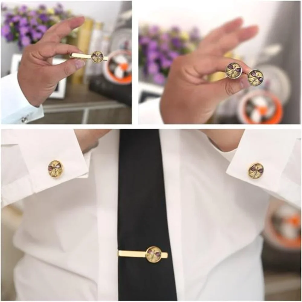 Men's Vintage Earth Cufflinks Tie Clip Set